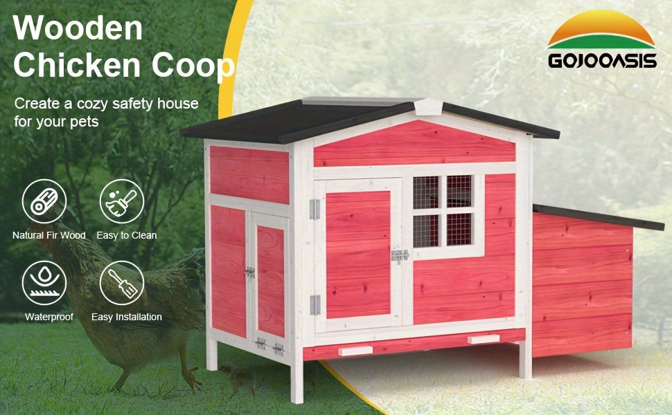 Chicken Coop Outdoor Wooden Hen House with Nesting Box, Ramp, Removable Tray and Lockable Doors, Elevated Fir Wood Poultry Hutch with Sloped Asphalt Roof, 42 x 25 x 28 Inches