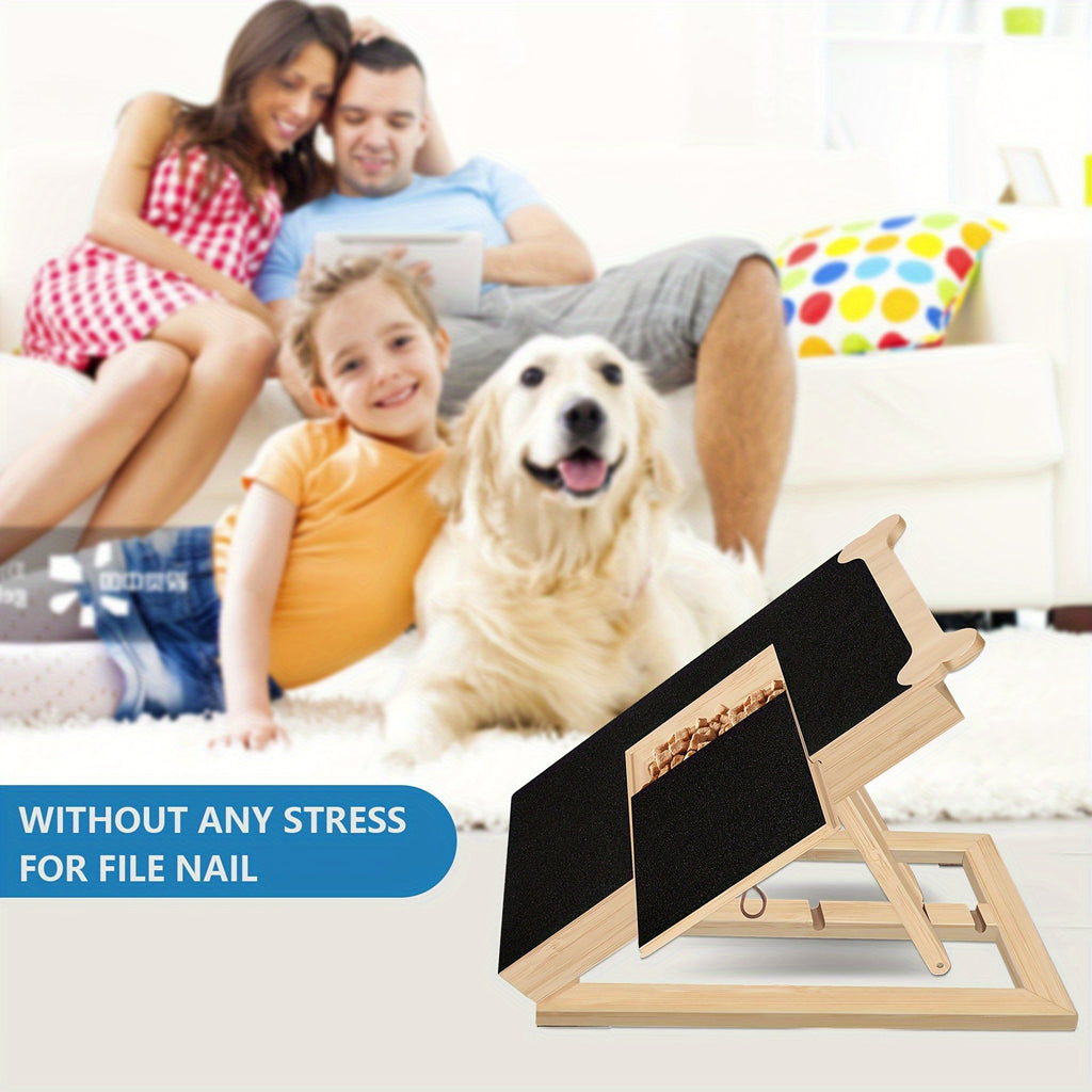 Dog Nail Scratch Board with Treat Box and Mini Handheld File, 2-in-1 Paw Filing Pad for Small, Medium and Large Dogs, At-Home Grooming Set
