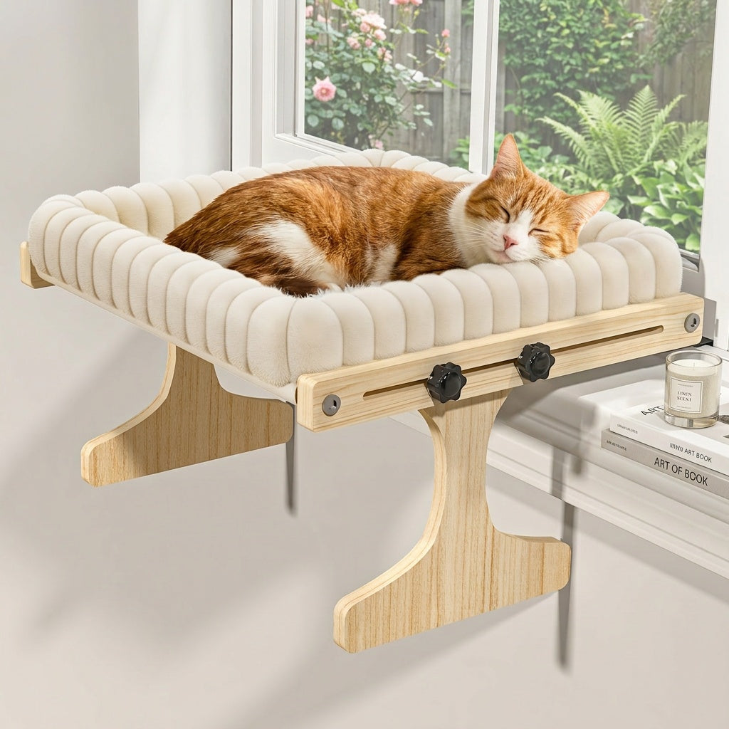 Cat Window Perch with Plush Nest, 3-in-1 Windowsill Hammock and Bedside Cat Bed for Small and Medium Cats, Single or Two-Layer Styles