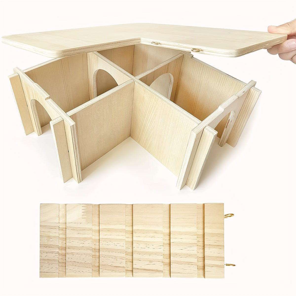 Guinea Pig Castle Hideout with Multiple Chambers and Ladder, Wooden Small Animal House for Habitat Exploration and Rest, 11.8 x 11.8 x 6.41 Inches
