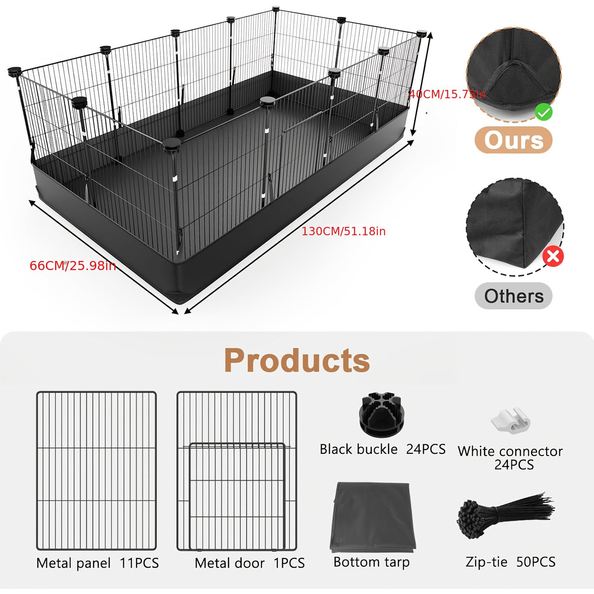 Guinea Pig Cage 48-Inch C&C Small Animal Playpen with One-Hand Release Hook, Triple Fixing Design and Optional PVC Bottom Liner