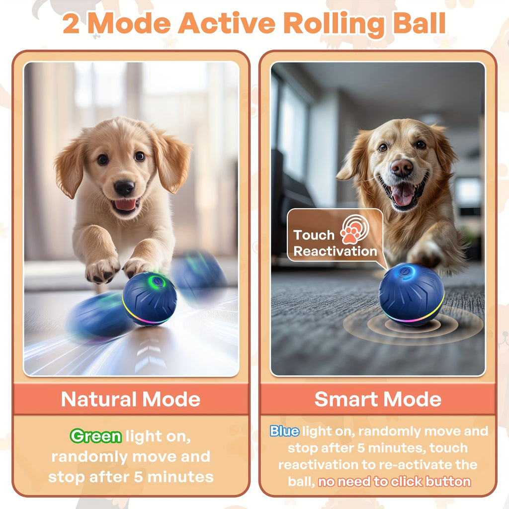 Automatic Jumping Dog Ball, Rechargeable Interactive Bouncing and Rolling Pet Toy for Supervised Chase Play, Single Ball in Eight Color Options