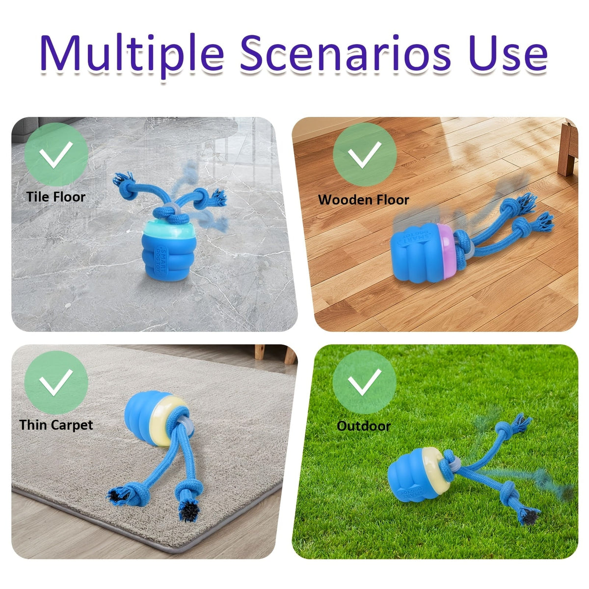 Smart Dog Toy Ball JY661 for Medium and Large Dogs, Interactive Ball and Rope Play Toy for Supervised Indoor Hardwood Floor and Outdoor Carpet Activities