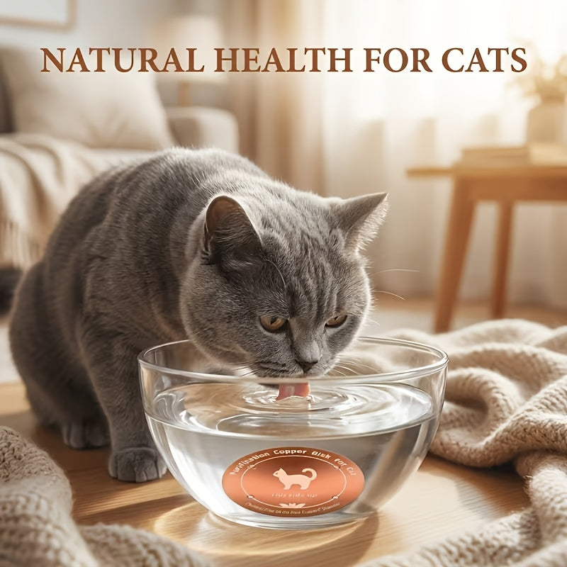 Copper Pet Bowl Insert, 1-Piece 4-Inch Cat Pattern Disc with Three-Point Support, Reusable Battery-Free Accessory for Compatible Watering Setups