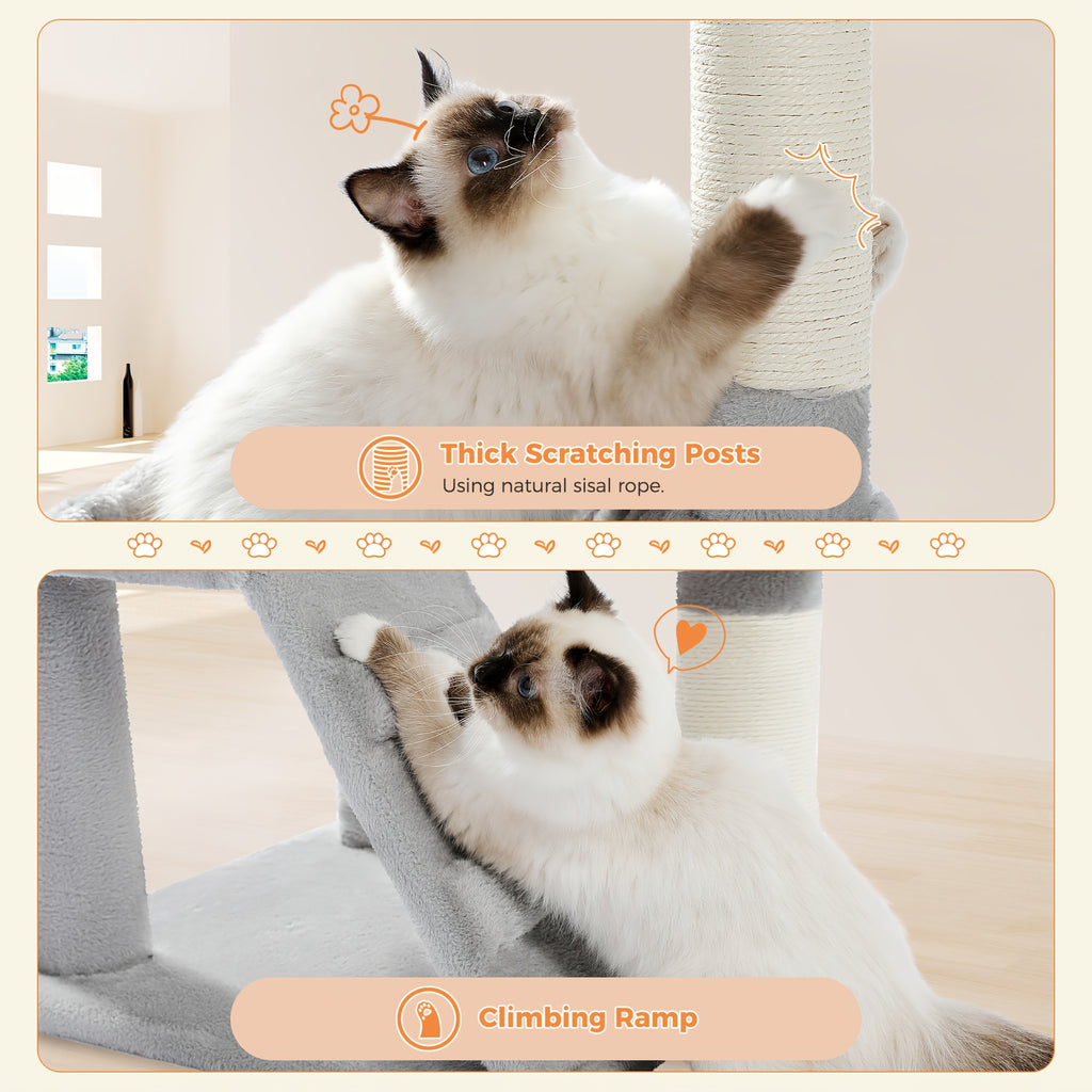 Cat Tree with Oversized Top Perch, 56.3 Inch Multi-Level Indoor Cat Tower with Hammock, Two Condo Hideaways and Scratching Posts, Five Colors