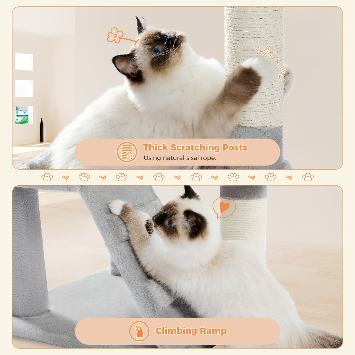 Cat Tree with Oversized Top Perch, 56.3 Inch Multi-Level Indoor Cat Tower with Hammock, Two Condo Hideaways and Scratching Posts, Five Colors