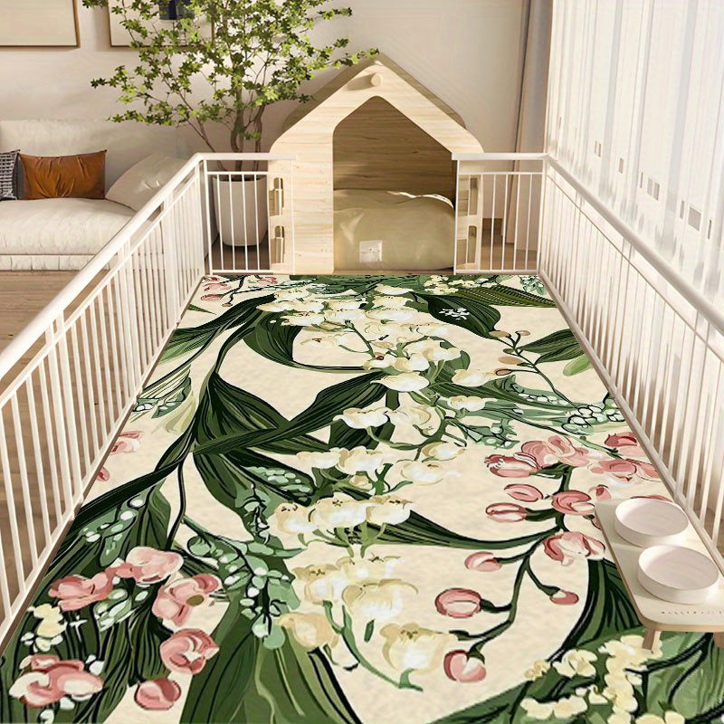 Reusable Puppy Pee Pad 24 x 36 Inches, Washable Lily of the Valley Floral Pet Mat with Non-Slip Backing for Dog Training and Cat Feeding Areas