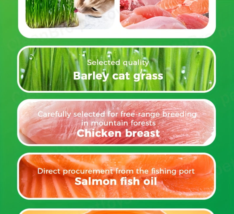 Cat Snack Pellets and Biscuits, 150g Cat Grass Pellets or Mixed Flavor Cat Biscuits and 155g Green Square Mint Granules for Supervised Treat Time