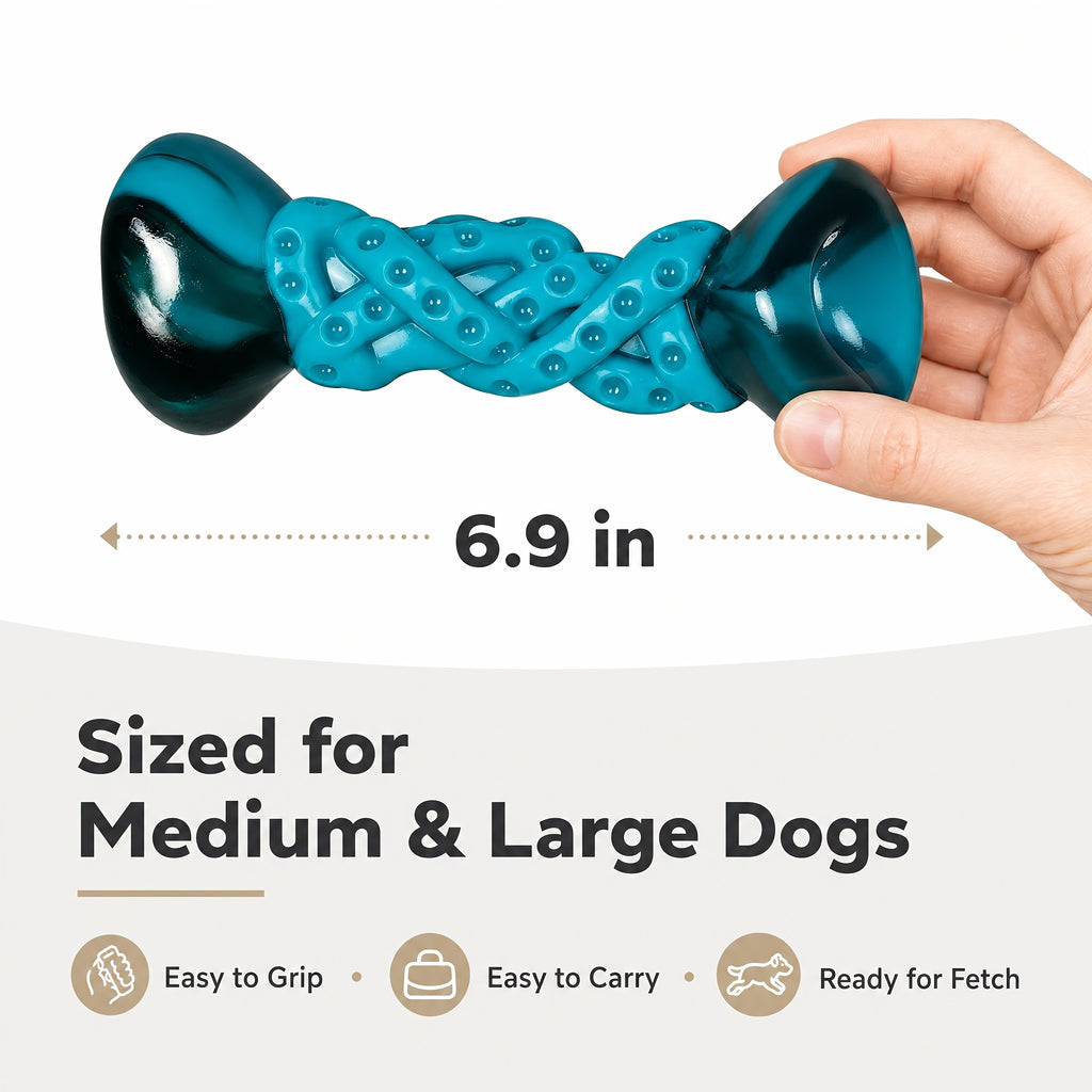 Textured Nylon Dog Chew Toy with Twisted Center and Flared Ends, Blue Bone-Style Pet Toy in Single-Piece Options for Supervised Chewing and Everyday Play