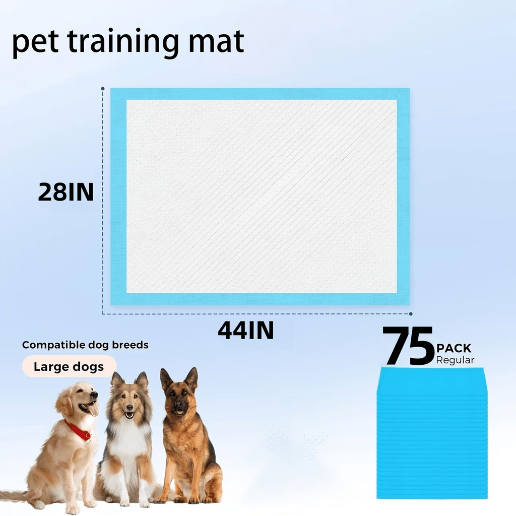 Dog Pee Pads with Four-Side Barriers, Five-Layer Absorbent Puppy Training Pads in 28 x 44 Inch 75 Count or 21 x 21 Inch 50 Count Packs
