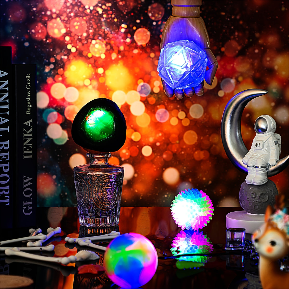 Light Up Dog Balls 4 Pack, Bounce-Activated Flashing LED Squeaky Toys with Spiny and Textured Designs for Supervised Fetch and Puppy Play