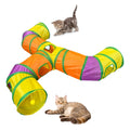 T-Shaped Cat Tunnel with Hanging Ball, Collapsible Polyester Play Tube with Multiple Entrances for Indoor Cat Hide-and-Seek and Daily Exploration
