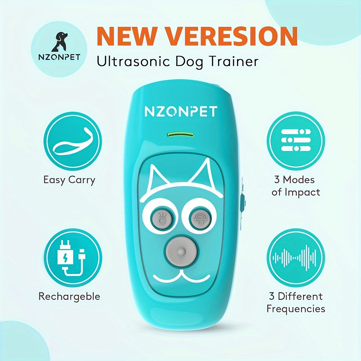 Ultrasonic Anti Barking Device with 3 Sound Wave Modes and Beep Cue, Rechargeable Dog Training Tool with LED Light, Wrist Strap and Listed 16.4ft Range