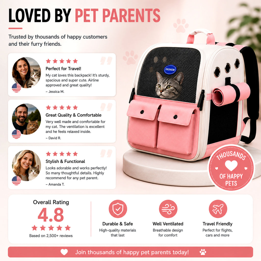 Front Opening Pet Carrier Backpack for Cats, Small Dogs and Puppies, Breathable Foldable Travel Bag with Safety Hook and Storage Pockets