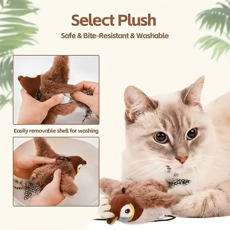 Flapping Sparrow Cat Toy 2-Pack with Chirping Sounds and Touch-Activated Motion, Soft Bird Toys for Supervised Kitten and Indoor Cat Play