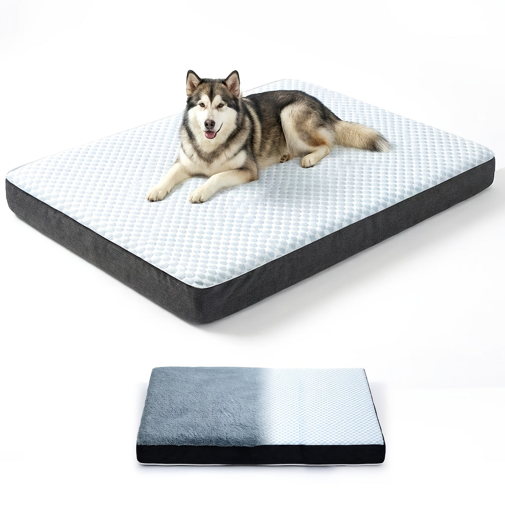 Double-Sided Orthopedic Dog Bed with Egg Crate Foam, Removable Washable Cover and Anti-Slip Base, Gray Crate Mat, 22.05 x 35.04 Inches