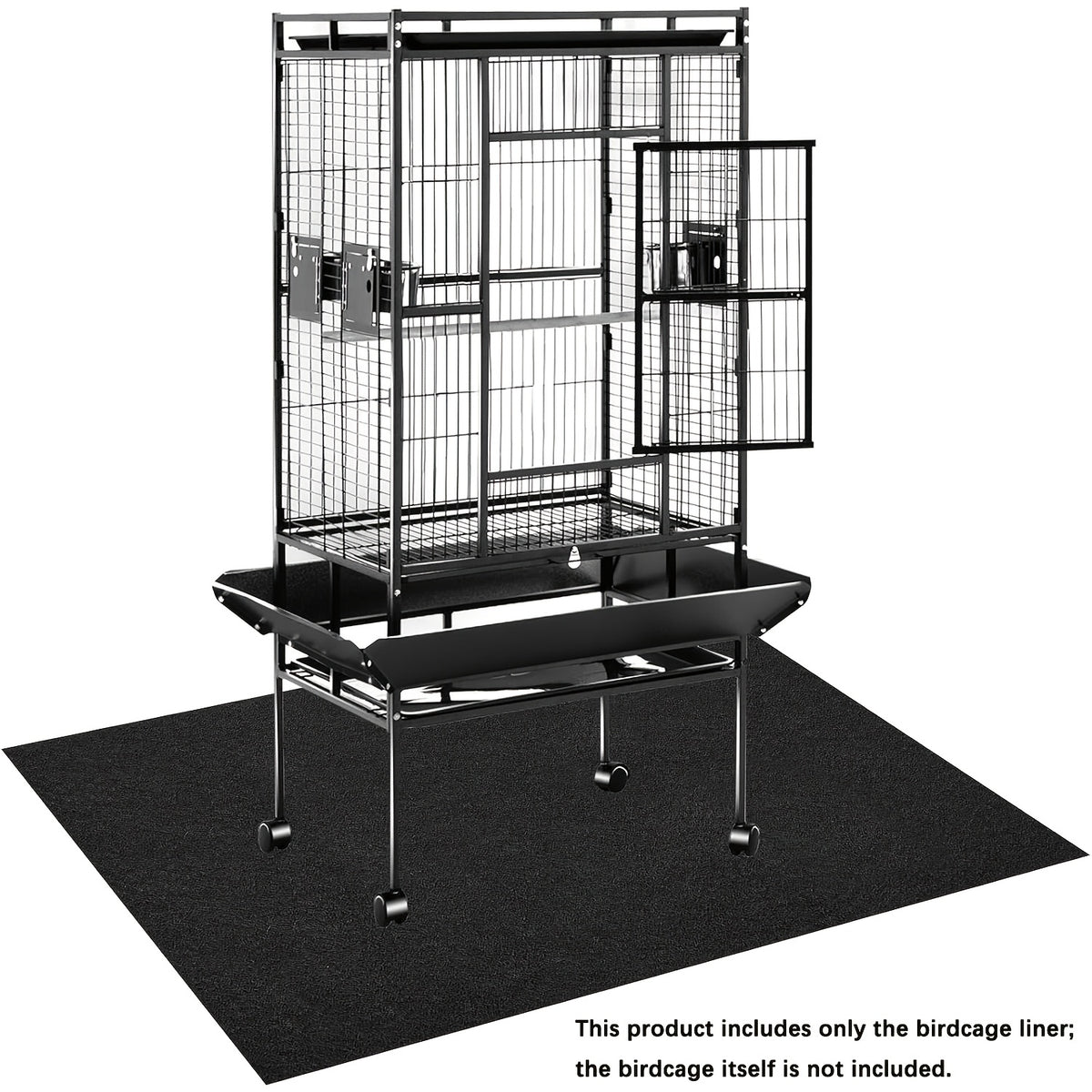 Bird Cage Floor Mat 47.2 x 35.4 Inches, Black 3mm Felt Protective Liner with Non-Slip Backing and Cut-to-Fit Design for Pet Cage Areas