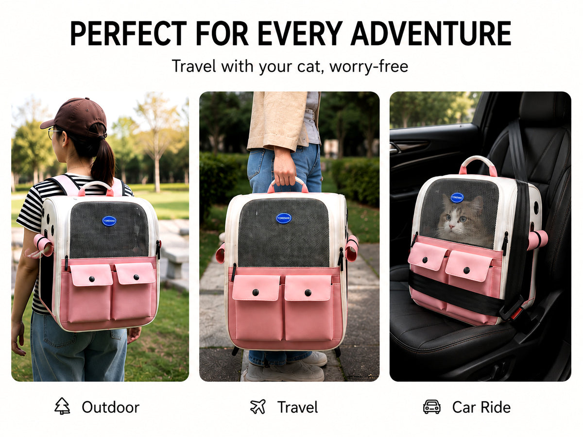 Front Opening Pet Carrier Backpack for Cats, Small Dogs and Puppies, Breathable Foldable Travel Bag with Safety Hook and Storage Pockets