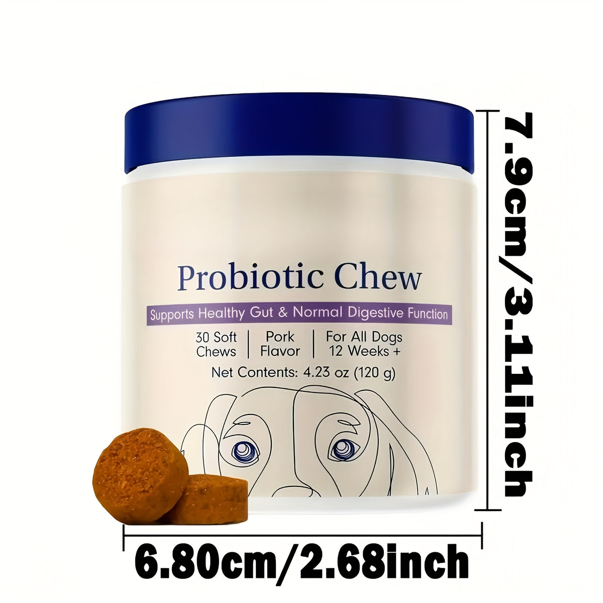 Seafood Flavor Probiotics for Dogs, 2-Pack Soft Chewable Daily Nutritional Supplements for Canine Gut and Digestive Health, 60pcs
