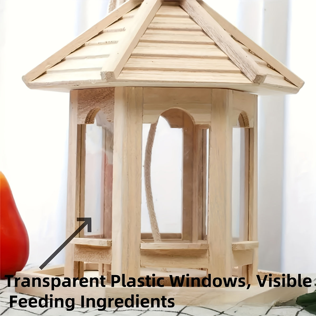 Wooden Hanging Bird Feeder for Outdoors, 1-Piece Wood Bird Feeding Station for Balcony, Patio and Garden Backyard Birdwatching