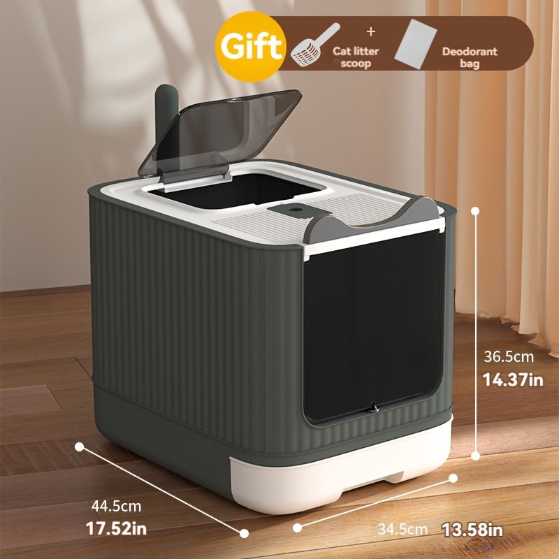 Extra Large Cat Litter Box with Front-Loading Drawer, 4-in-1 Enclosed Double-Door Cat Toilet with Top Cover, Scoop and Carbon Bag