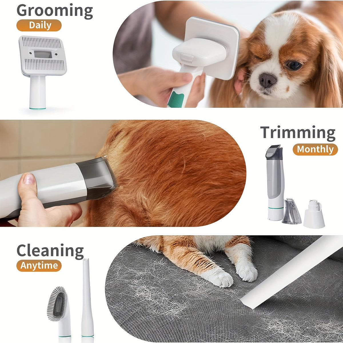 Pet Grooming Vacuum with Nail Grinder and Clipper, White Dog Grooming Kit with 6 Tools for Dog and Cat Shedding and At-Home Coat Care