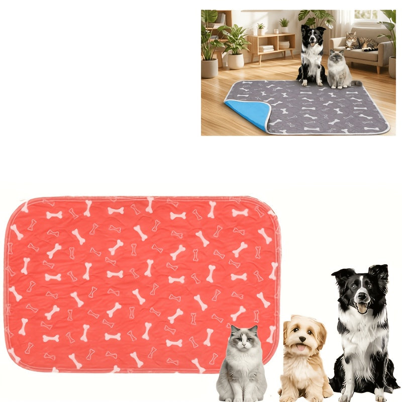 Washable Dog Pee Pads with Bone Print, 4-Layer Reusable Puppy Training Mats with Non-Slip Base for Floors, Crates and Travel, S M L