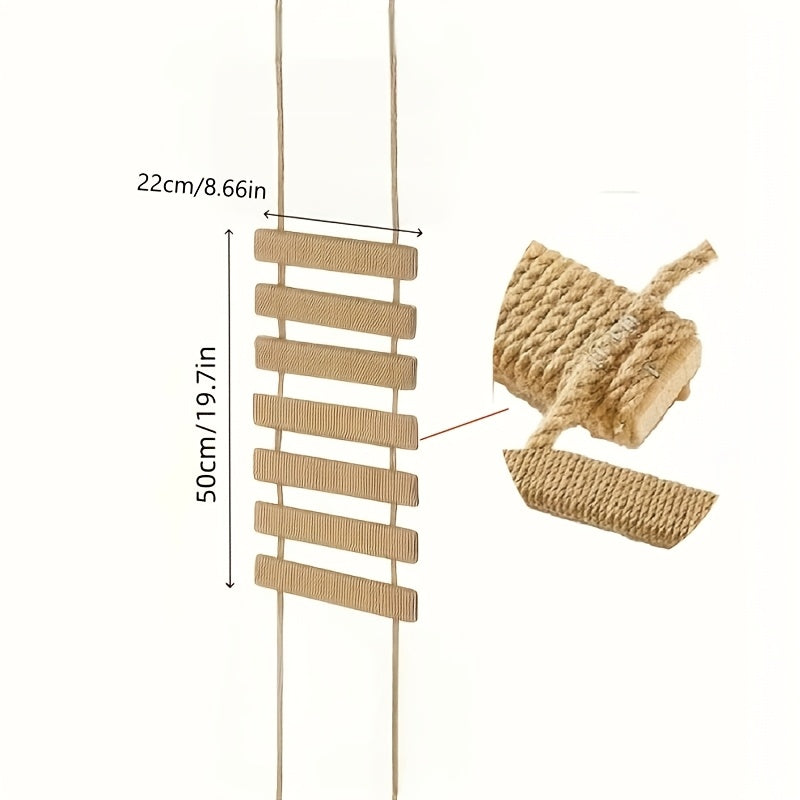 Cat Rope Ladder Bridge for Indoor Climbing, Wooden Rung Pet Walkway with Rope-Wrapped or Bare Wood Styles, 13.78 to 39.37 Inch Options