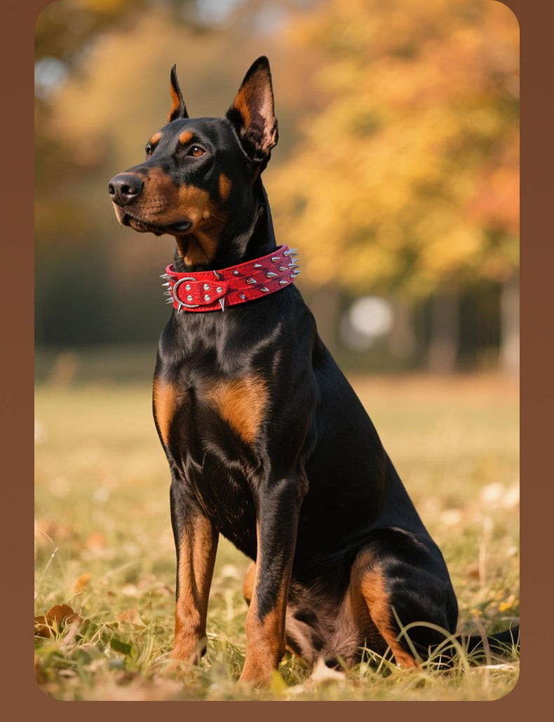 Spiked Dog Collar 2 Inch Wide with Adjustable Buckle, Leather-Like Statement Collar for Medium and Large Dogs, Four Colors in M to XXL Sizes