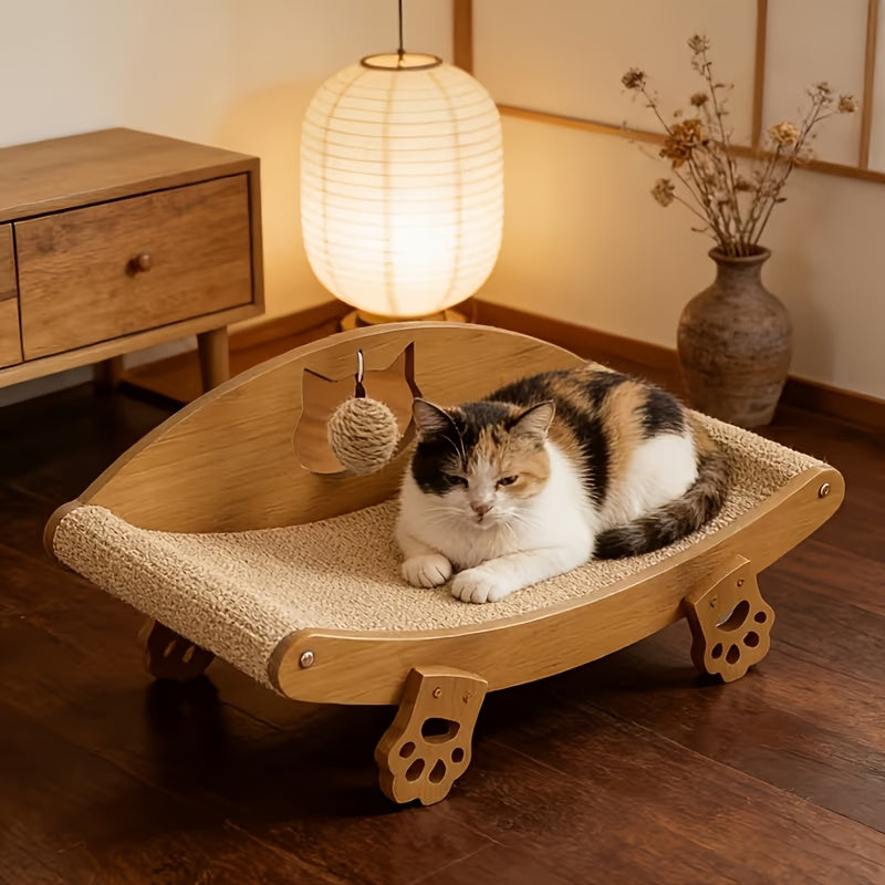 Sisal Cat Scratcher Sofa with Toy Balls, Indoor Cat Scratching Bed and Lounge Chair for Daily Claw Scratching, Play and Rest, S or L