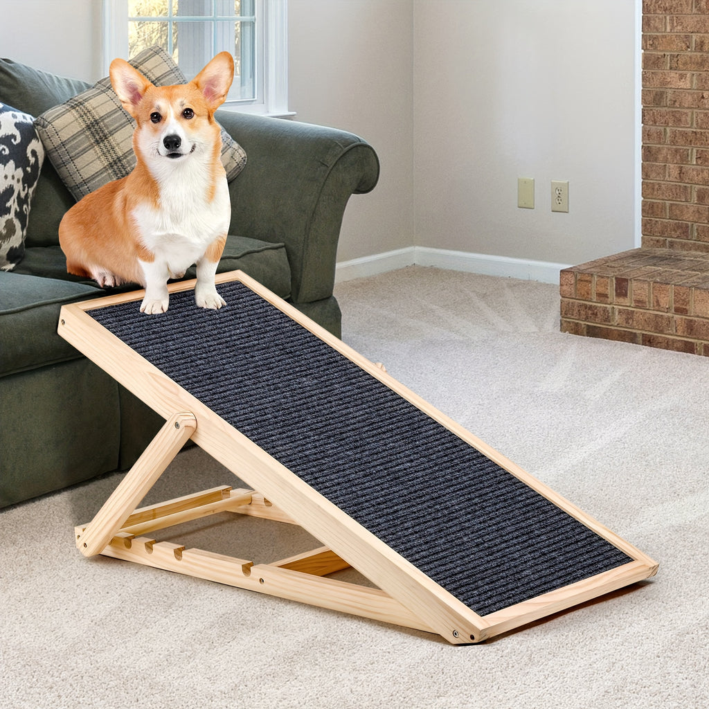 Portable Dog Ramp 42 Inch, Wooden Pet Access Ramp for Dogs and Cats to Reach Suitable Cars, Beds and Couches, Rated Up to 200 Pounds