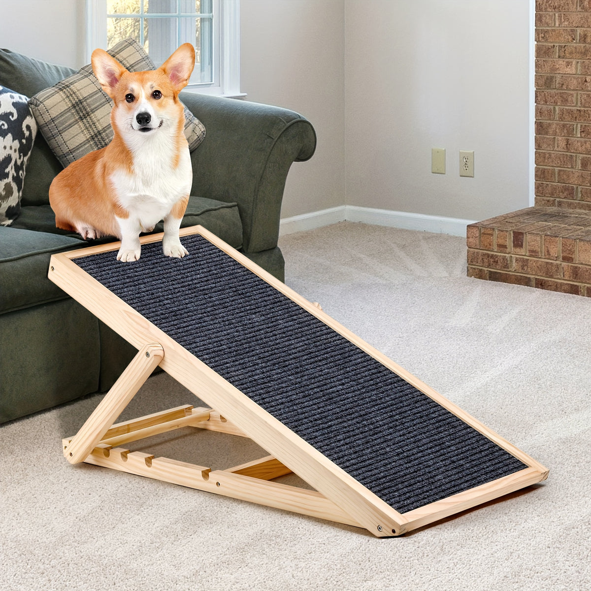 Portable Dog Ramp 42 Inch, Wooden Pet Access Ramp for Dogs and Cats to Reach Suitable Cars, Beds and Couches, Rated Up to 200 Pounds