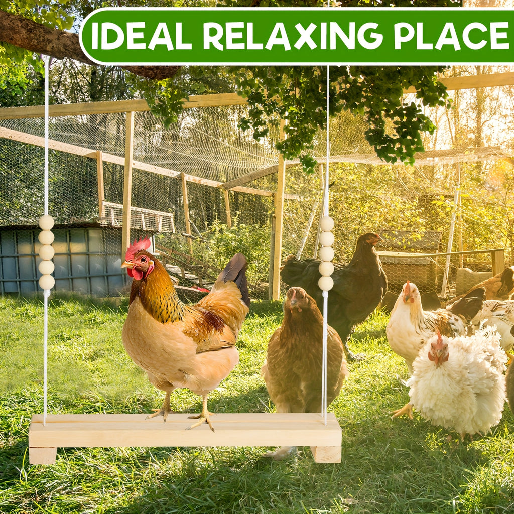 Chicken Swing Perch Toy, Natural Wooden Hanging Ladder with Rounded Edges for Hens and Roosters, 1-Piece Coop and Aviary Climbing Accessory