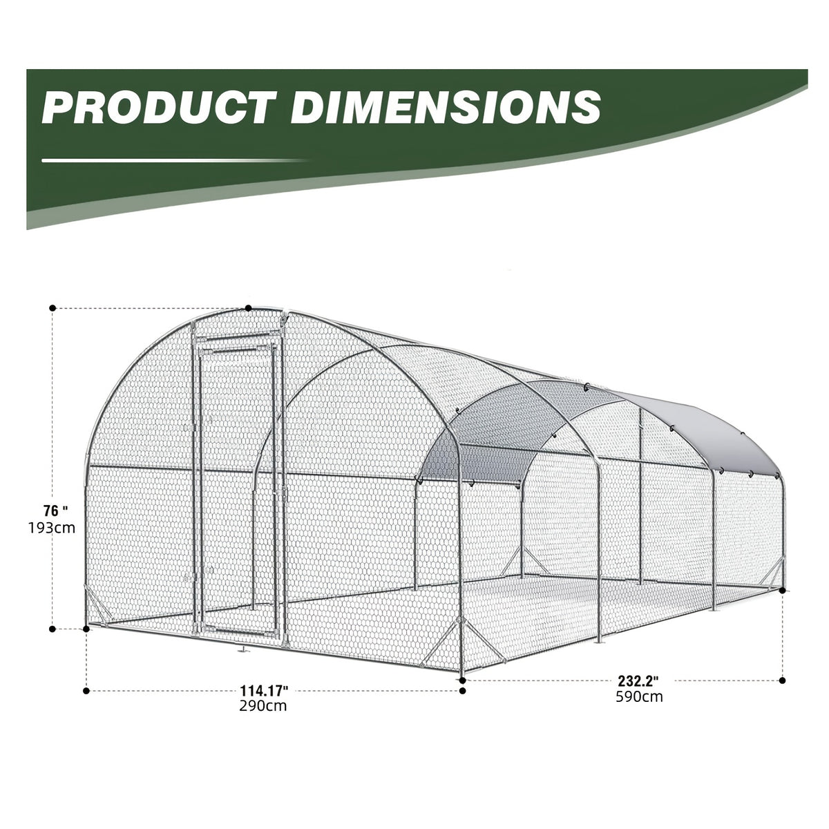Metal Chicken Coop with UV-Resistant Cover, Walk-In Outdoor Poultry Enclosure for Backyard Hens with Flat, Dome or Spire Roof Options