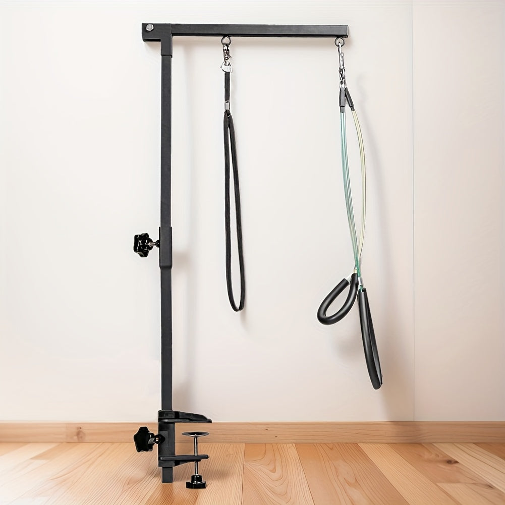 Telescopic Dog Grooming Arm in Black, Height Adjustable Pet Grooming Rack with Fixing Device for Supervised Bathing, Trimming and Coat Care