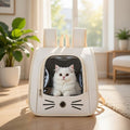 Cat-Face Pet Carrier Backpack with Clear Viewing Window, Collapsible Mesh-Sided Travel Bag for Cats and Small Dogs, Four Color Options