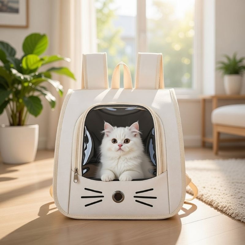 Cat-Face Pet Carrier Backpack with Clear Viewing Window, Collapsible Mesh-Sided Travel Bag for Cats and Small Dogs, Four Color Options