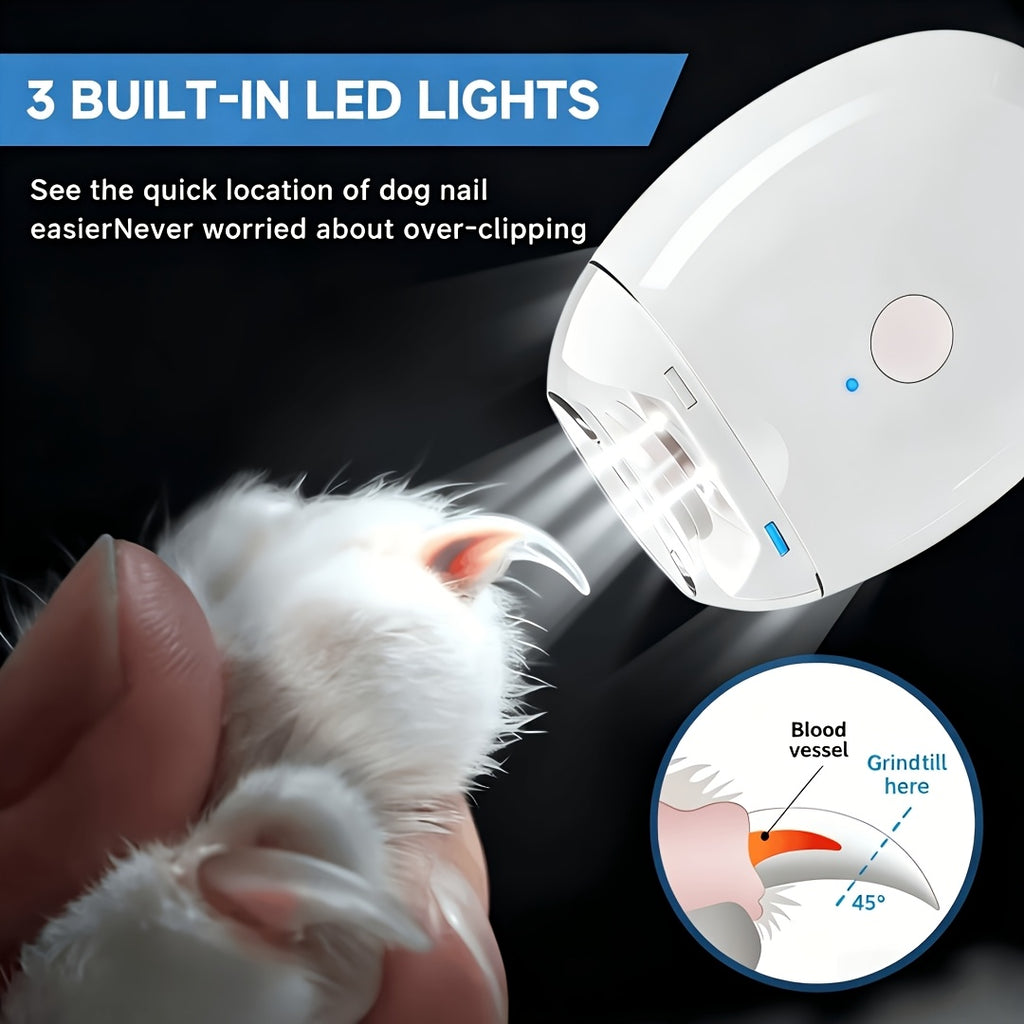 3-Speed Pet Nail Grinder for Dogs and Cats, Quiet Lightweight Electric Nail Trimmer for At-Home Paw Grooming with Plush Dog Toy