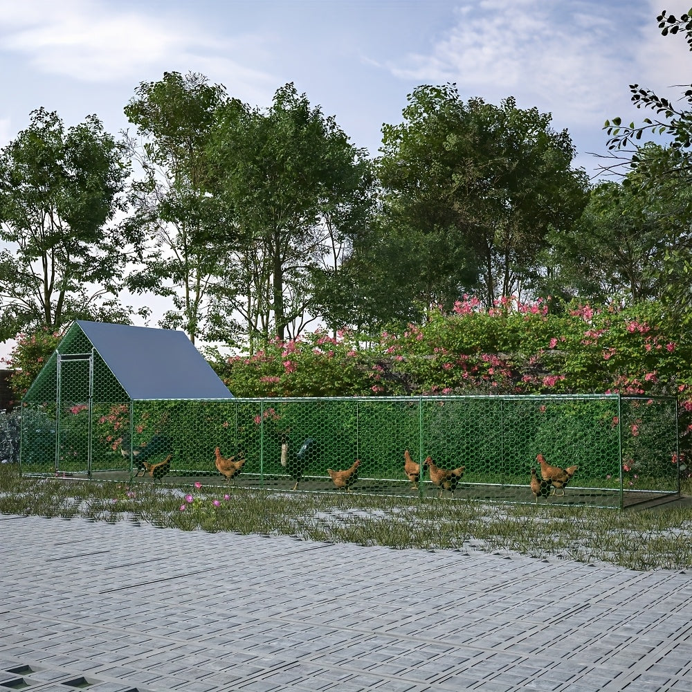 Large Metal Chicken Run with Lockable Door and UV-Resistant Cover, Steel Frame Poultry Enclosure with PVC-Coated Mesh for Backyard Hens and Ducks