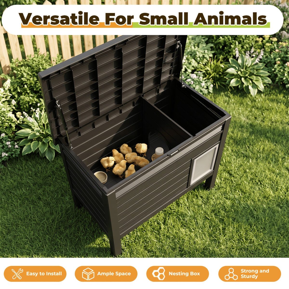 Elevated Cat House with Opening Roof, Black Raised Pet Shelter with Ventilation and Access Door for Covered Porches and Backyard Resting Areas