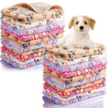 Fleece Pet Blankets 40 Pack, Washable Paw Print Throws for Small Dogs, Puppies, Cats and Kittens, Soft 24 x 16 Inch Bedding in 4 Colors