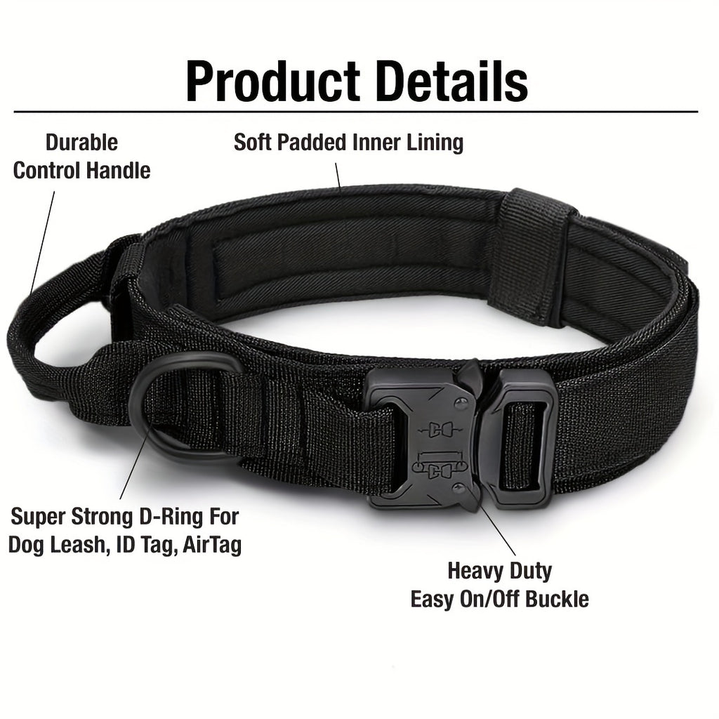 Dog Collar and Leash Set, Adjustable Tactical Polyester Collar with Metal Buckle and D-Ring for Daily Walks and Training, Black or Khaki, M L XL