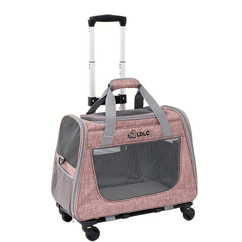 Cat Carrier with Wheels and Carrying Style Options, Foldable Mesh Pet Travel Bag in Light Grey or Pink for Vet Visits and Everyday Trips