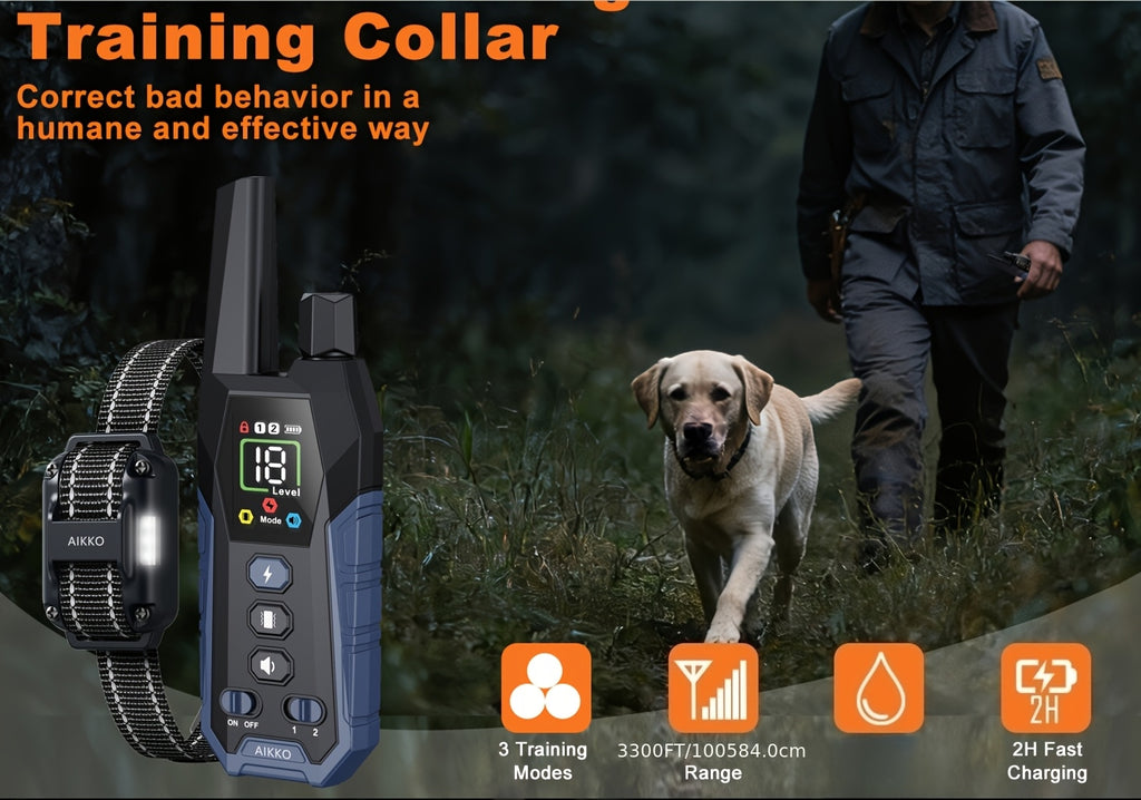 Dog Training E Collar with Security Lock, Remote Beep, Vibration and Static Modes, Orange, Blue or Green Options for 1 or 2 Dogs