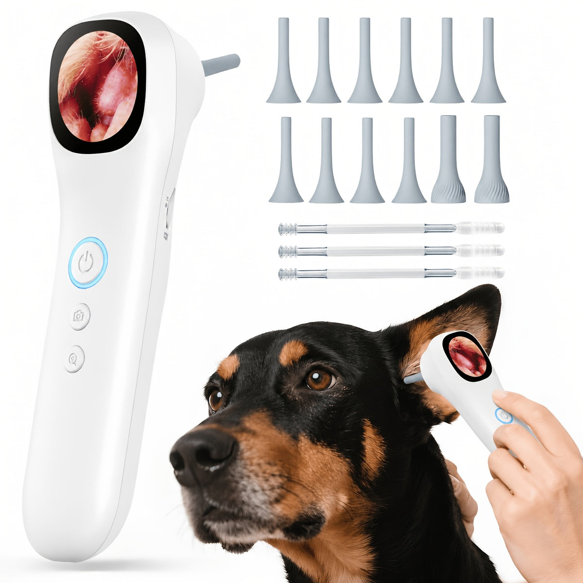 Pet Ear Inspection Camera for Dogs and Cats, 1080P HD with 4X Zoom, USB Rechargeable 4-in-1 Viewer and 12 Extra Inspection Tips for Home Care