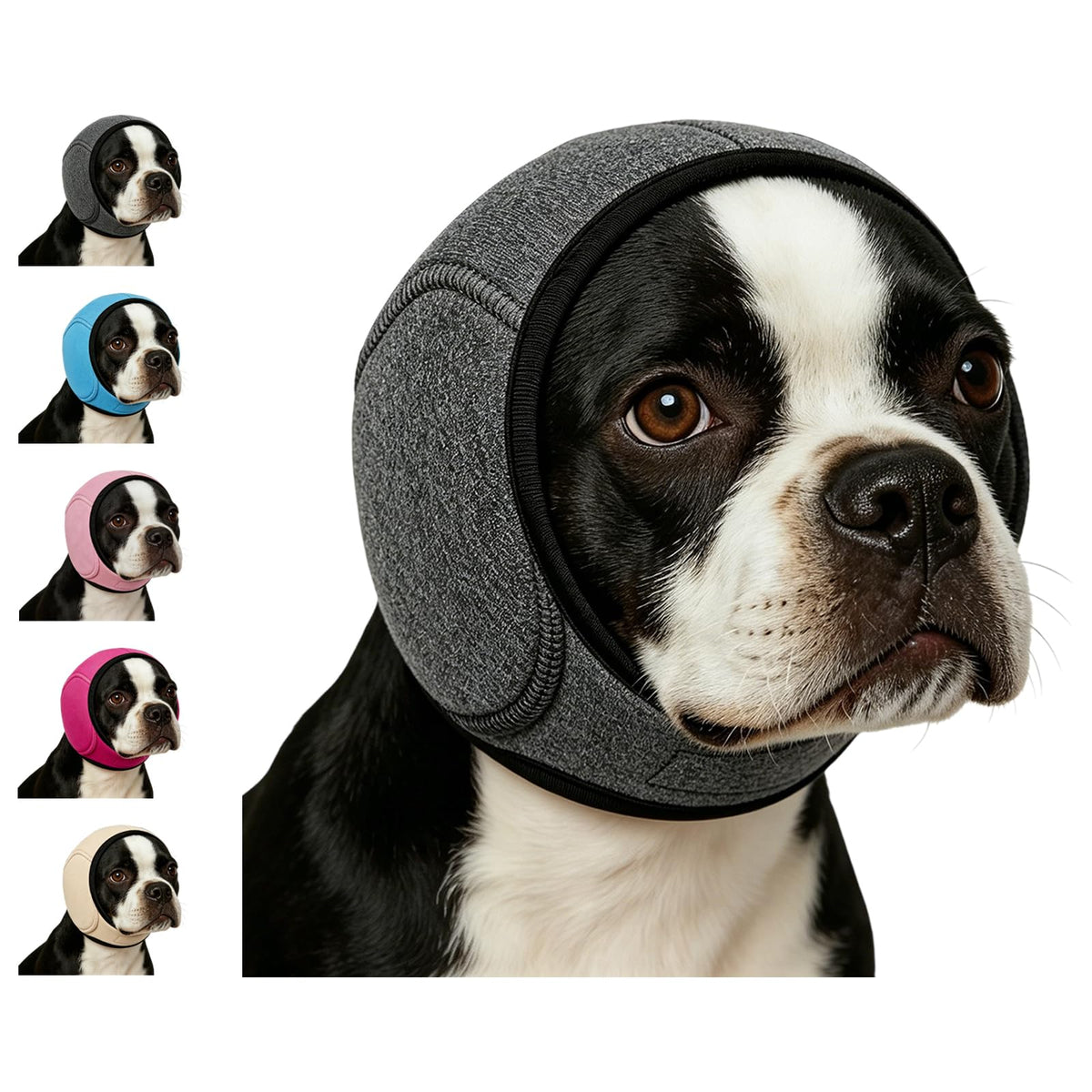 Dog Ear Wrap Grooming Hood, Adjustable Soft Ear Cover with Hook-and-Loop Closure for Supervised Bath-Time and Grooming Routines, Three Sizes and Five Colors