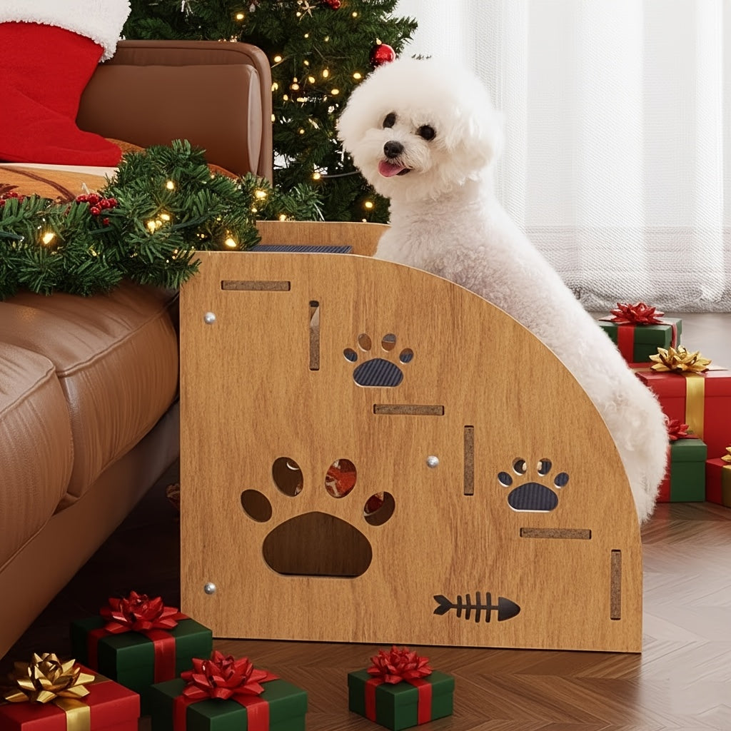 Pet Stairs for Bed and Couch, 15-Inch Three-Tier Dog and Cat Steps with Non-Slip Surface, Side Railings and Compact Ramp-Style Design