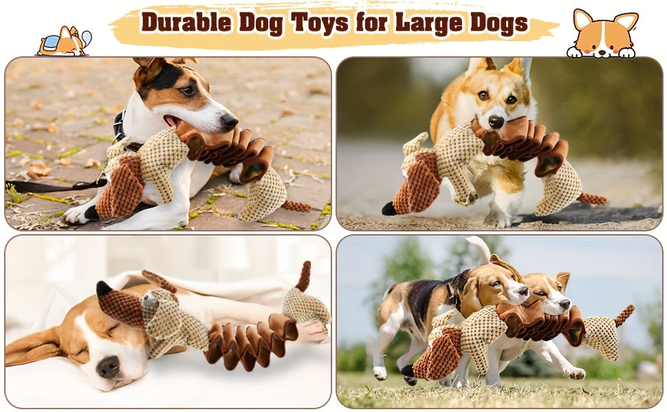Stretchy Squeaky Dog Toy with Crinkle Paper, 15.7 Inch Plush Pull Toy Extending to 19.7 Inches for Supervised Tug and Fetch, Single or 2-Pack Options
