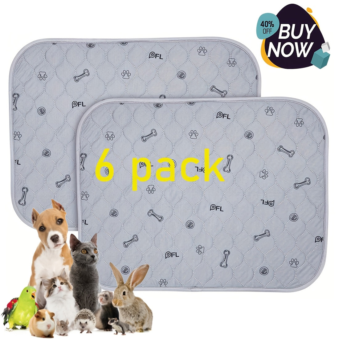 Washable Puppy Training Pads in 24 x 16 or 36 x 41 Inches, Reusable Four-Layer Non-Slip Dog Pee Mats with Size-Specific 2 or 6 Pack Options