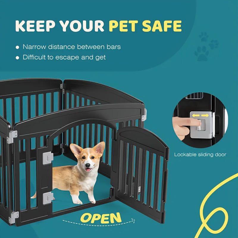Portable Dog Playpen with Locking Door and Non-Slip Bottom, 4 or 6 Panel Lightweight Puppy Exercise Pen for Indoor and Outdoor Use